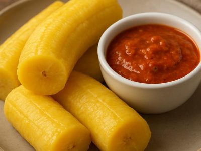 Boiled plantain and sauce