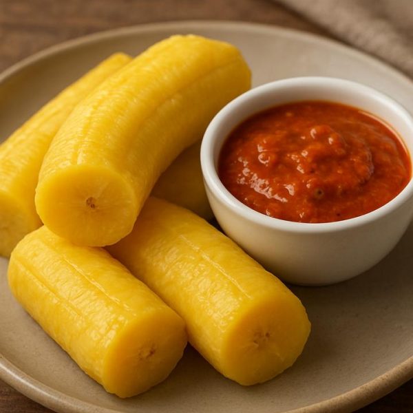 Boiled plantain and sauce