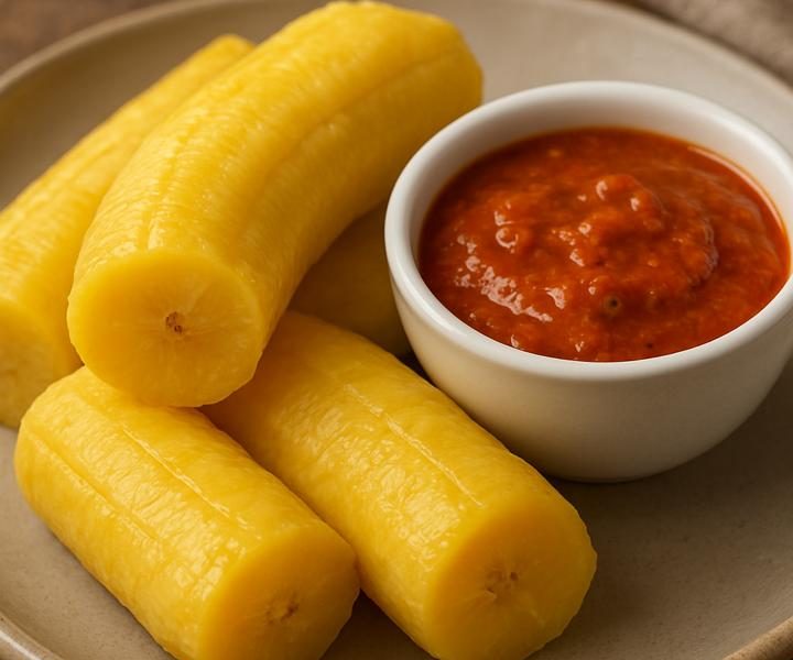 Boiled plantain and sauce